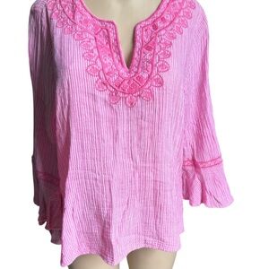 crown & ivy Pink Striped Tunic with Embroidery Size Extra Large
